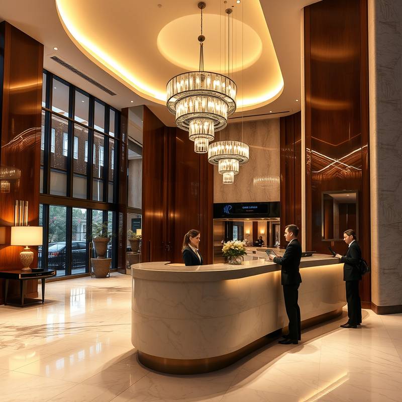 La recepción de un hotel de lujo con personal atento