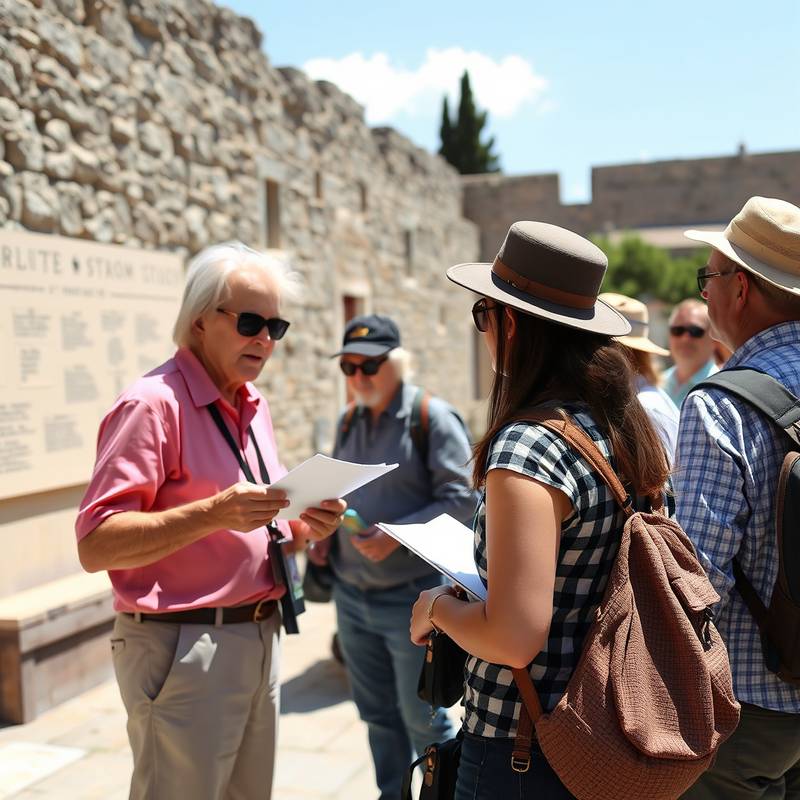 Un guía turístico explicando la historia de un lugar histórico a un grupo de turistas