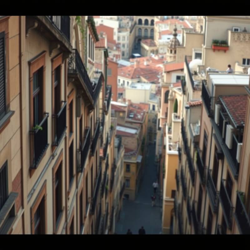 Vista aérea del Barrio Gótico de Barcelona, con calles estrechas y edificios antiguos.