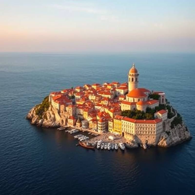 Vista de la ciudad amurallada de Dubrovnik, Croacia, con el mar Adriático al fondo.