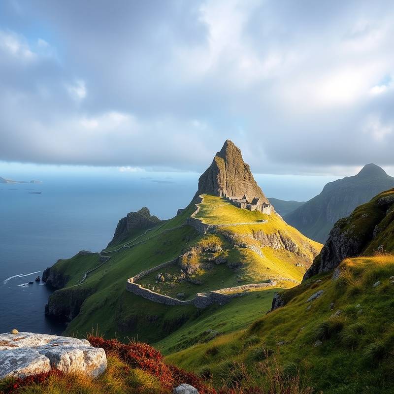 Vista de la isla Skellig Michael en Irlanda, con su monasterio antiguo en la cima.