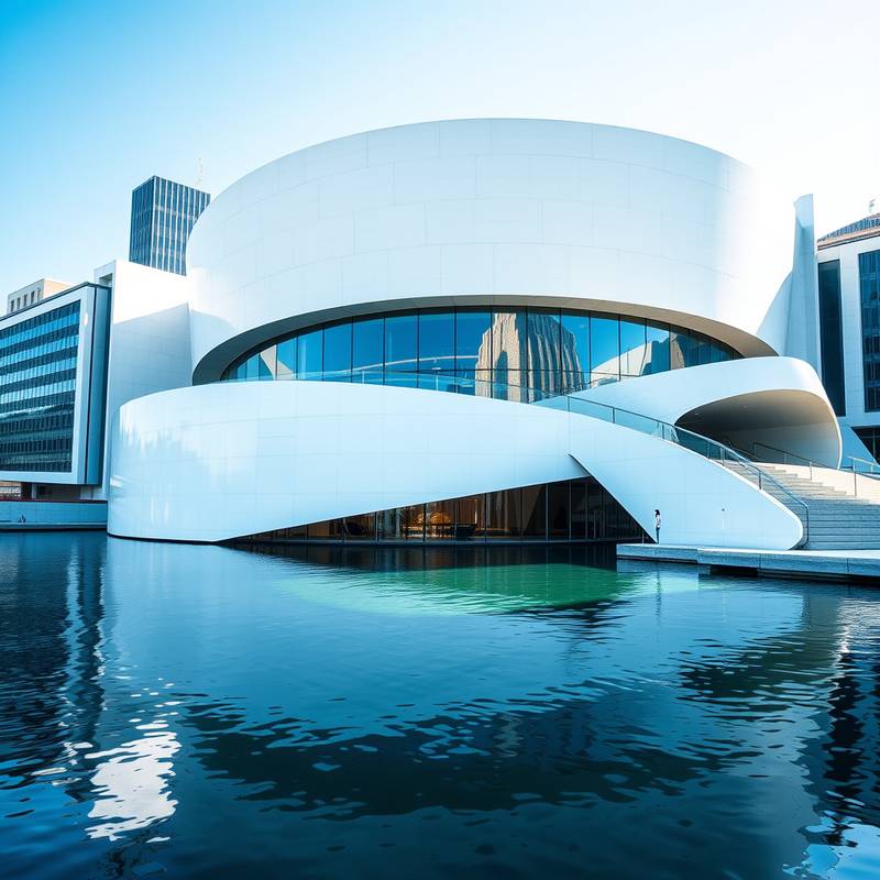 Vista exterior del Museo Guggenheim Bilbao, con su arquitectura moderna y reflejos en el agua.